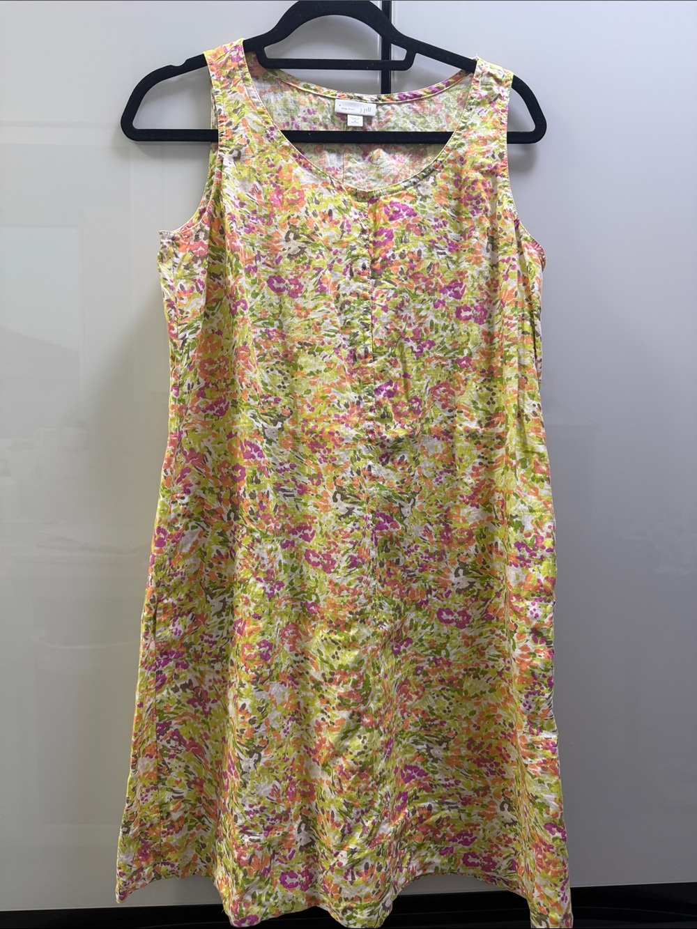 Love Linen by J. Jill Yellow and Pink Floral Sleeveless Shift Dress